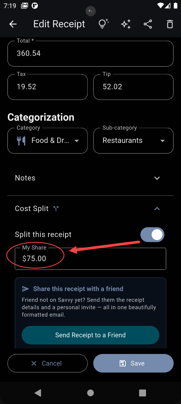 Cost split and sharing
